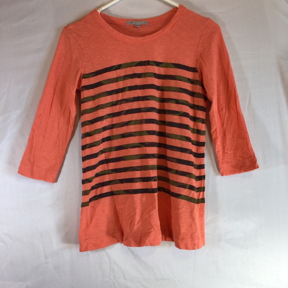 Gap XS Orange Striped Top 3/4 Sleeve Boat Neck Casual Soft Y2K Retro Indie